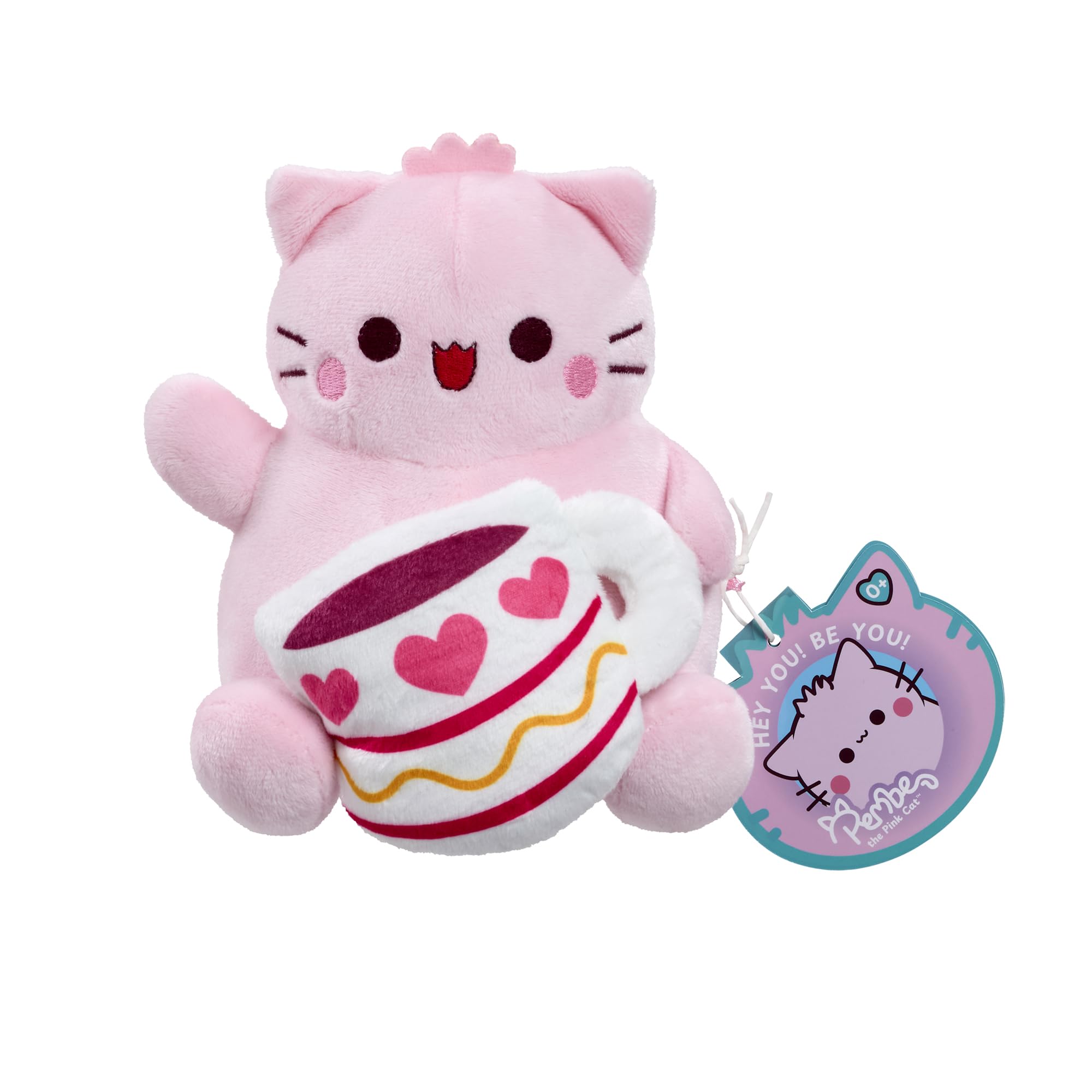 Rainbow Designs Pembe Coffee Pink Cat Soft Toy, 15cm Kawaii Plush holding Star, Cute Collectable Gift for Kids & Adults, Soft Fabric Stuffed Animal, Positive & Uplifting Small Plushie