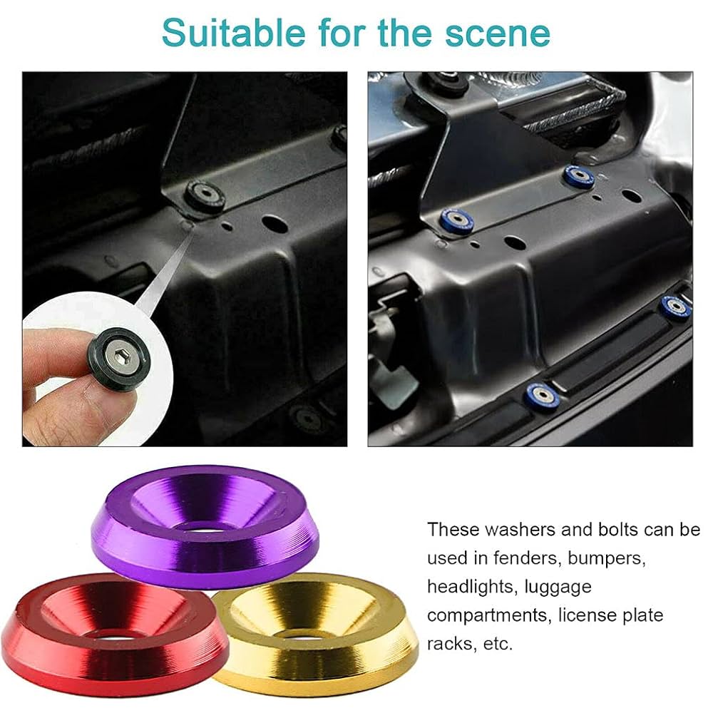 Kit 20 Rondelles Moteur JDM En Aluminium CNC - Boulons M6 Pour Ailes, Pare-chocs - Style Tuning Noir