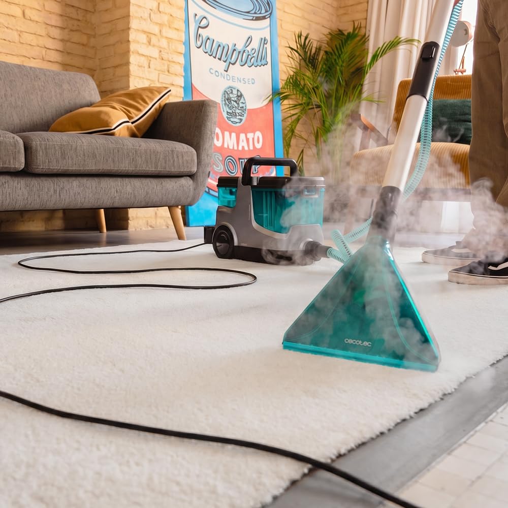 Cecotec Aspirapolvere Lavatappeti Conga CarpetClean 30000 Steam. Potenza 2200 Watt, Aspirazione 18 kPa, Vapore e Acqua calda, Raggio di 8 Metri, grande Serbatoio, Ruote integrate, Igiene imbattibile