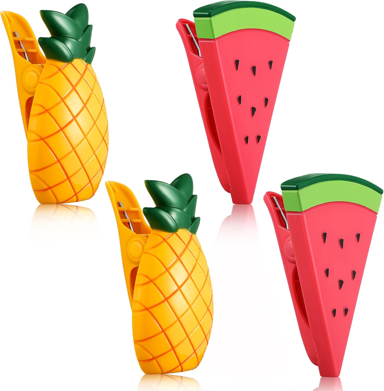4 Pieces Beach Towel Clips Jumbo Size Beach Chair Clips Towel Holder Clothes Hat Pegs for Cruise Pool Patio Holiday Vacations or Daily Use(Pineapple and Watermelon Style)