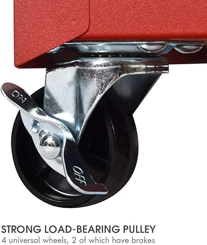 Miniatura 6 de Cofre de herramientas con ruedas de 5 cajones, 2 en 1, caja de herramientas extraíble con 4 ruedas y ganchos, caja de herramientas de metal para