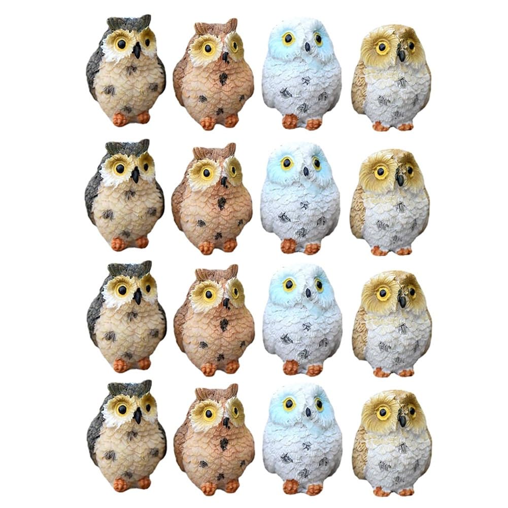 CTRLZS 16 Piece Miniature Night Owls Figurine Fairy Garden Mini Animal Statue Toy As Shown Resin for Micro-Landscape Pots