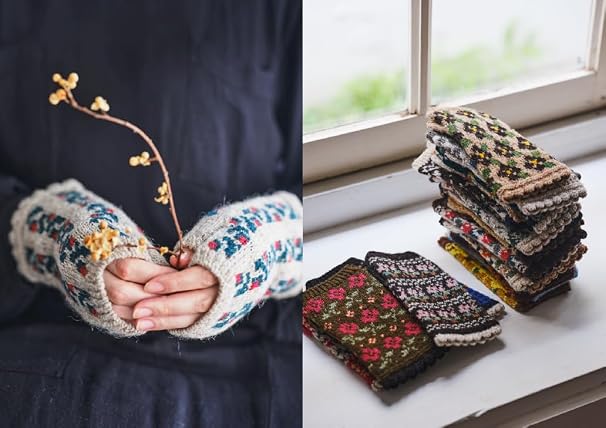 花の編み込み手袋50 Knitting Pattern　シェットランドウールで編む冬小物