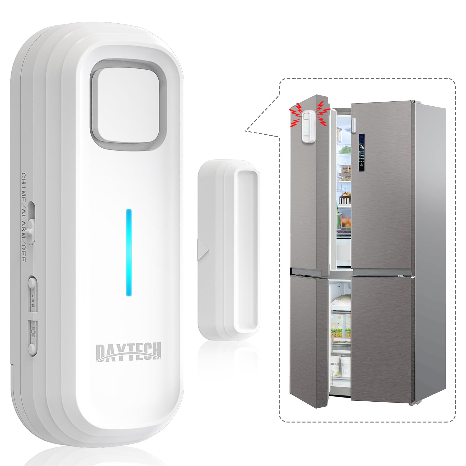 DAYTECH Freezer Door Alarm with Delay 1/2/3/4 Mins When Left Open Window Chime Close Doors Reminder Refrigerator Door Alarm Sensor 0 to 120 dB for Fridge Home Store Office White