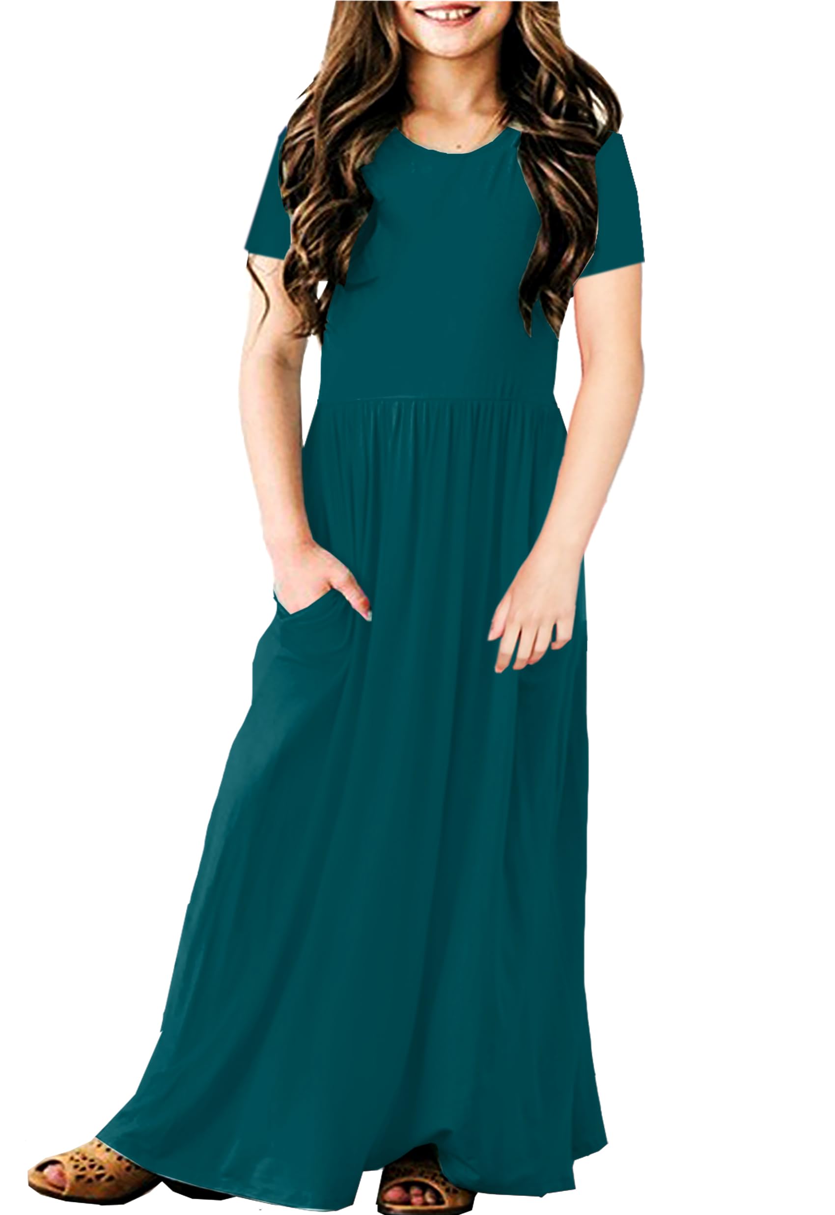 Deerose Girls Maxi Dress Casual Holiday Long Dresses with Pockets 5-14 Years