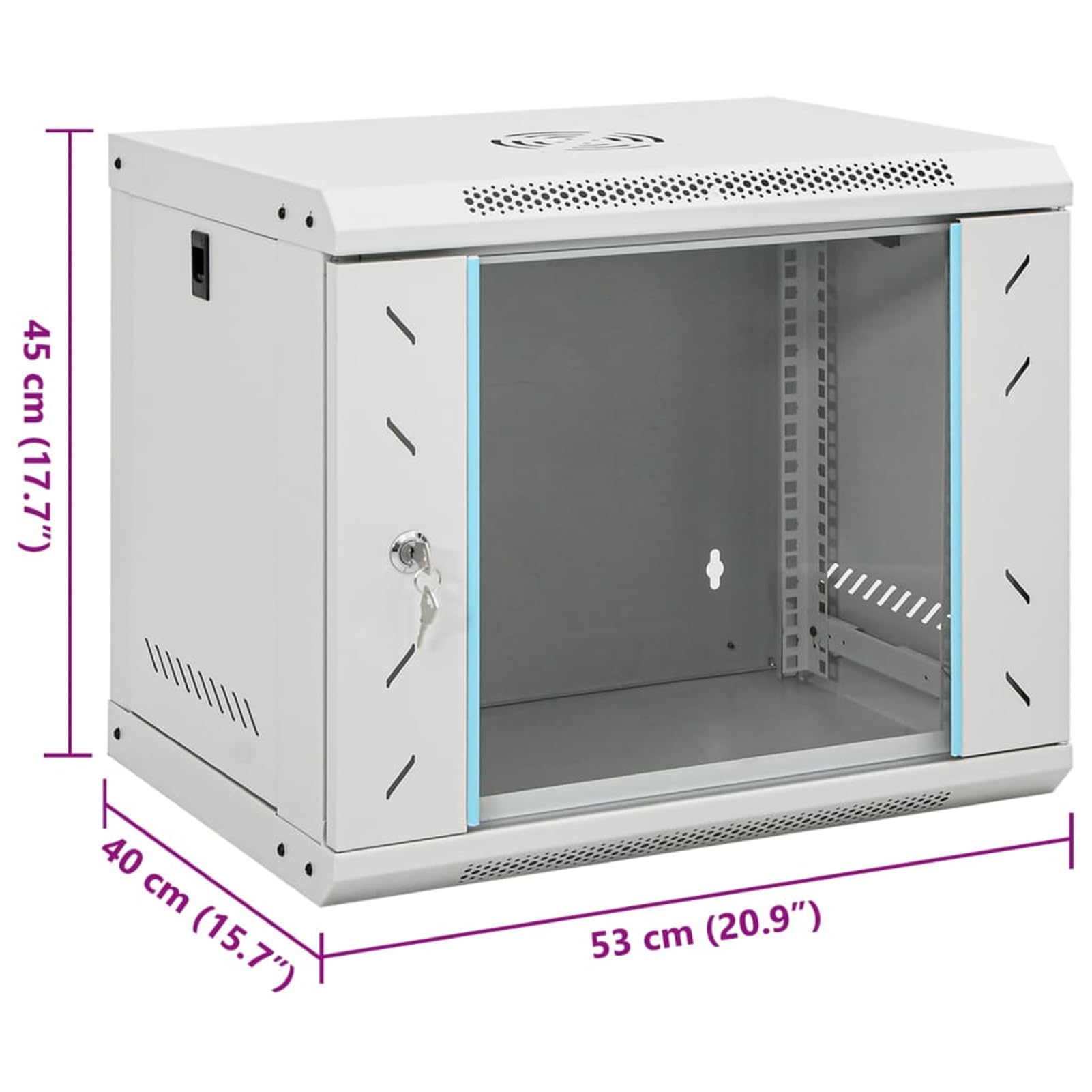 9U Netzwerkschrank 19 Zoll Wandschrank, kaltgewalzter Stahl grau 53x40x45cm, für Netzwerk-Zubehör und Server 30261