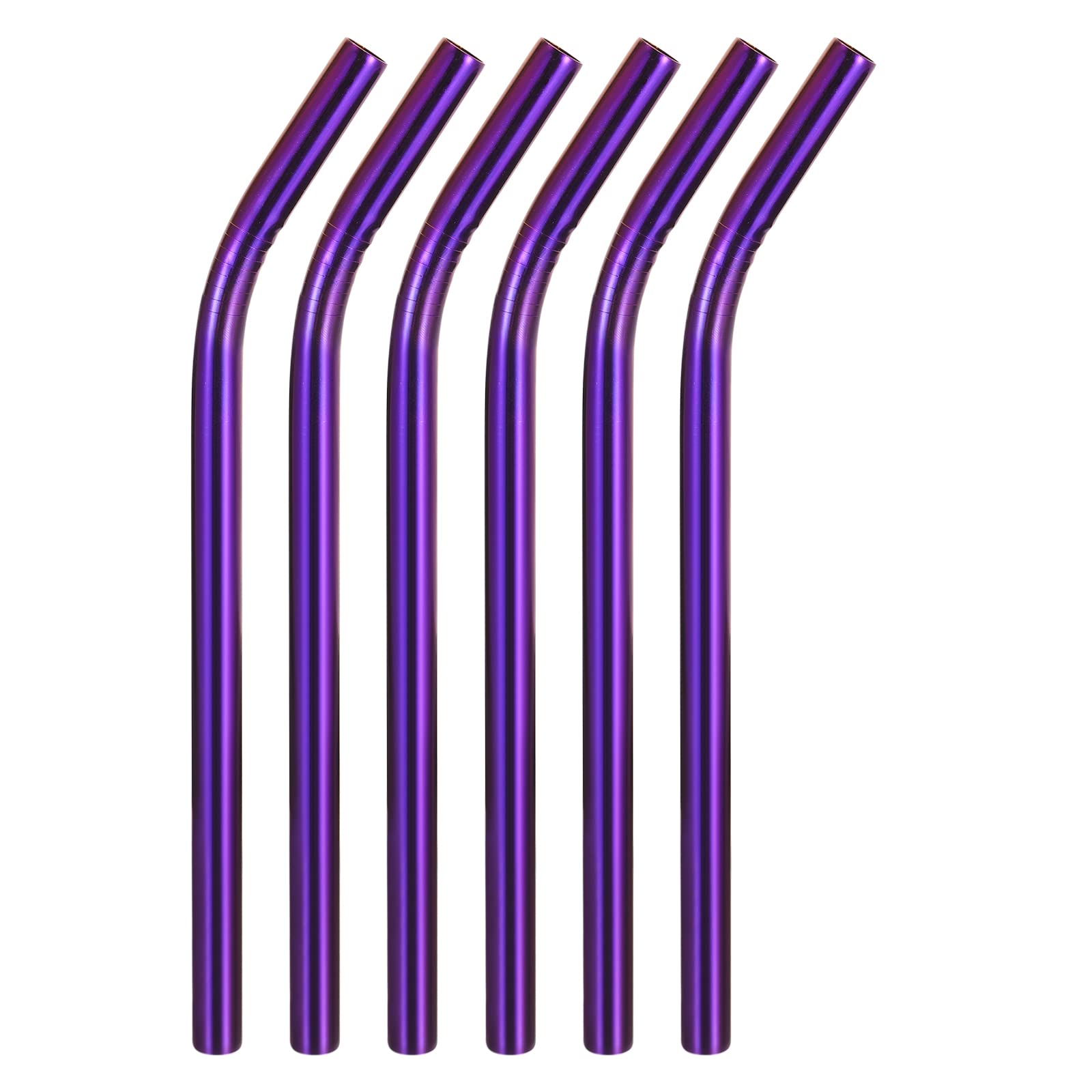 uxcell 6Pcs Reusable Metal Straws, 9.5" Stainless Steel Drinking Straw for Milkshake, Bubble Tea, Cold Drink (0.5" Wide, Bent, Purple)