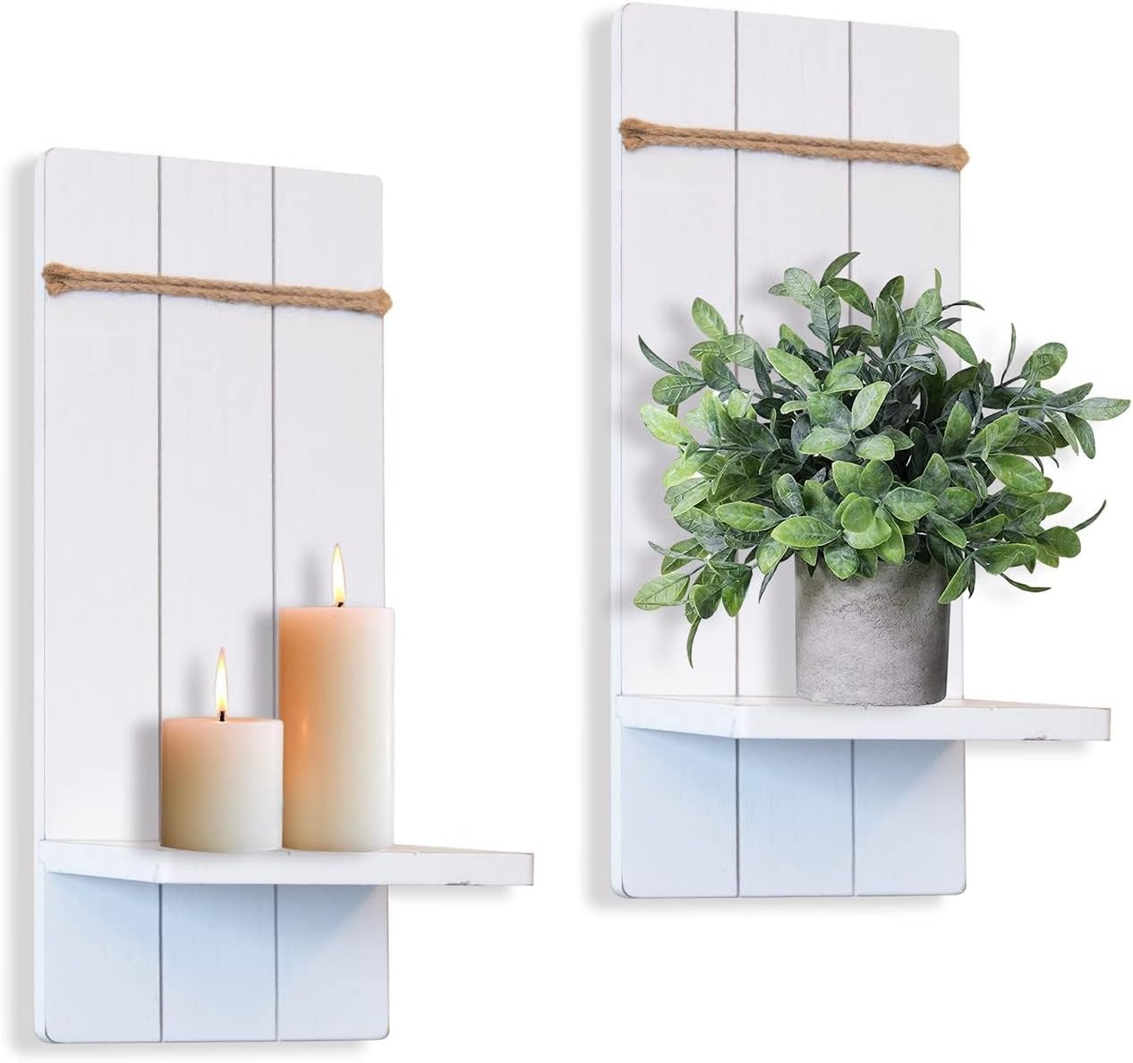 HPC Decor Candle Sconces Wall Decor Set of 2- Handmade Wall Sconce Candle Holder- White Wood Wall Home Decor- Modern Farmhouse Wall Decorations for Living Room, Bedroom, Bathroom, Dining Room