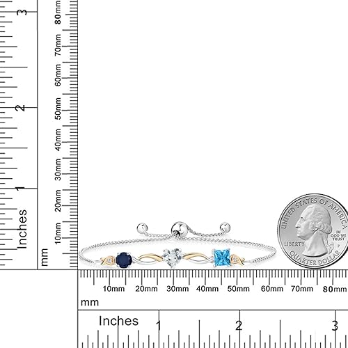 Miniatura 3 de Gem Stone King Keren Hanan - Pulsera de tenis de plata 925 y oro amarillo de 10 quilates, azul cielo, aguamarina, topacio azul suizo y diamantes