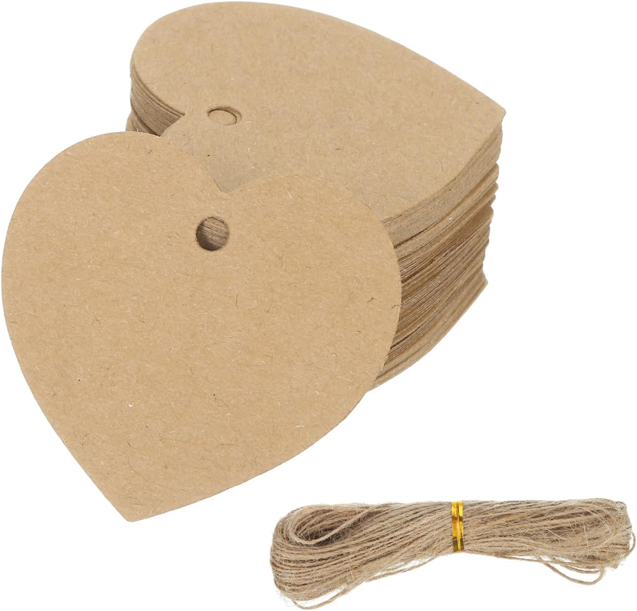 PATIKIL 100 Pcs Blank Gift Tags with String, 2x1.8 Inch Kraft Paper Tags Gift Bags Heart Label with Holes for Wedding Holiday Party Favor Clothes Craft, Brown