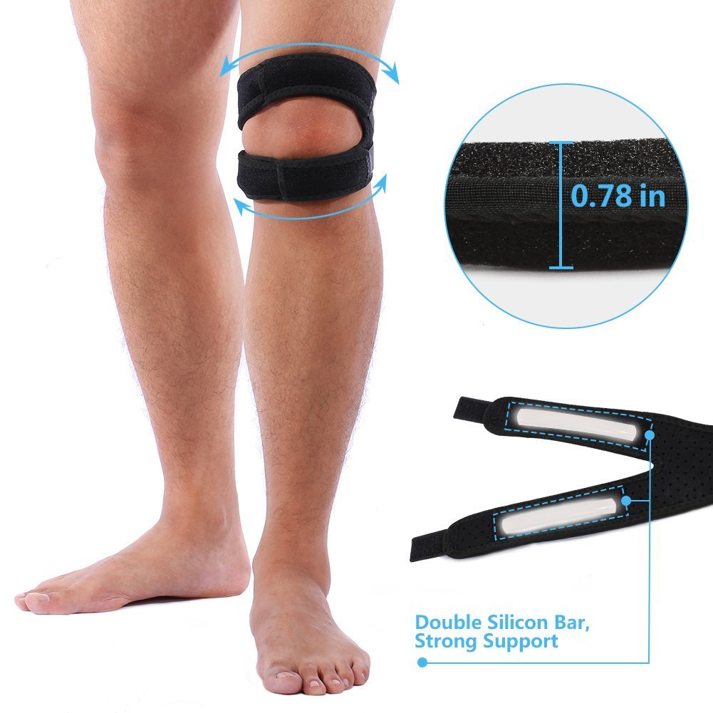 Dual Patella Knee Strap, Adjustable Neoprene Compression Knee Support Sleeve with Double Silicone Bar Knee Brace Patella Stabilizer for Running, Arthritis, Jumper, Tennis Injury Recovery