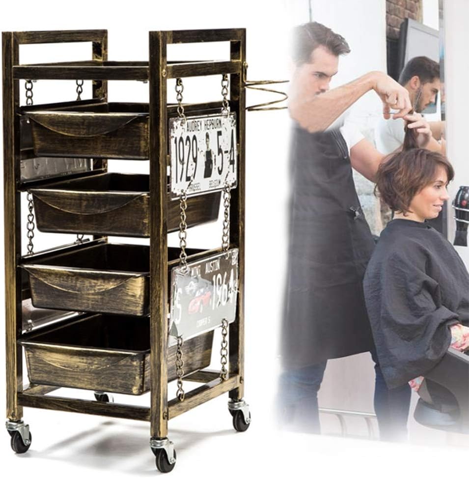 Salon Trolley Retro with 4 Pullout Drawers Beauty Tool Storage Hair Spa Hairdresser Roller Cart