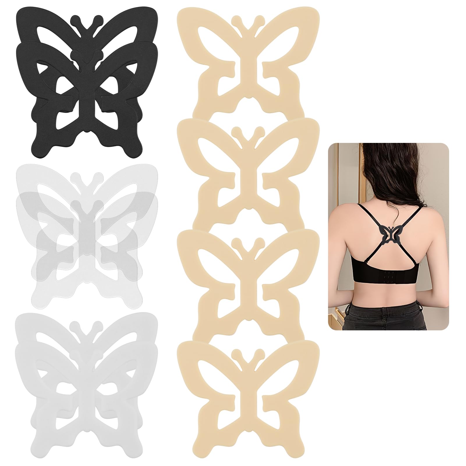 gaubssBra Strap Clips 10 Pack, Bra clips for racer back, Anti-Slip Buckles Bra Clips for Straps,Butterfly pattern bra clips to hide straps, Premium Polypropylene bra strap clips racer back