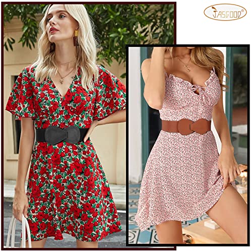 JASGOOD 2 Pack Women Stretchy Belts for Dress Vintage Wide Elastic Waist Belts2