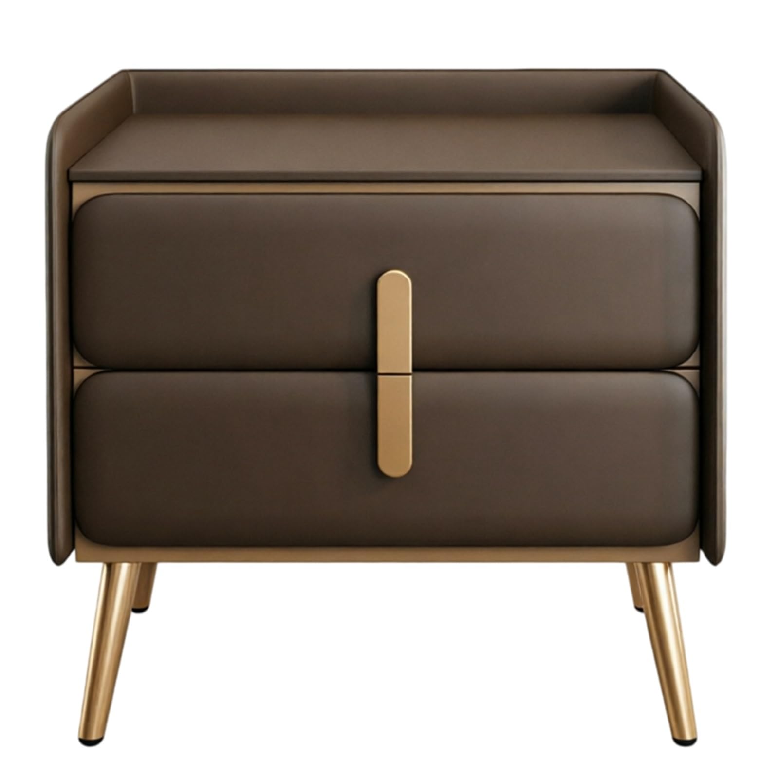 guiling-1986 Bedside Table Two-Drawer Nightstand with Upholstered Front and Metal Legs for Bedroom Nightstand(Bruin,Large)