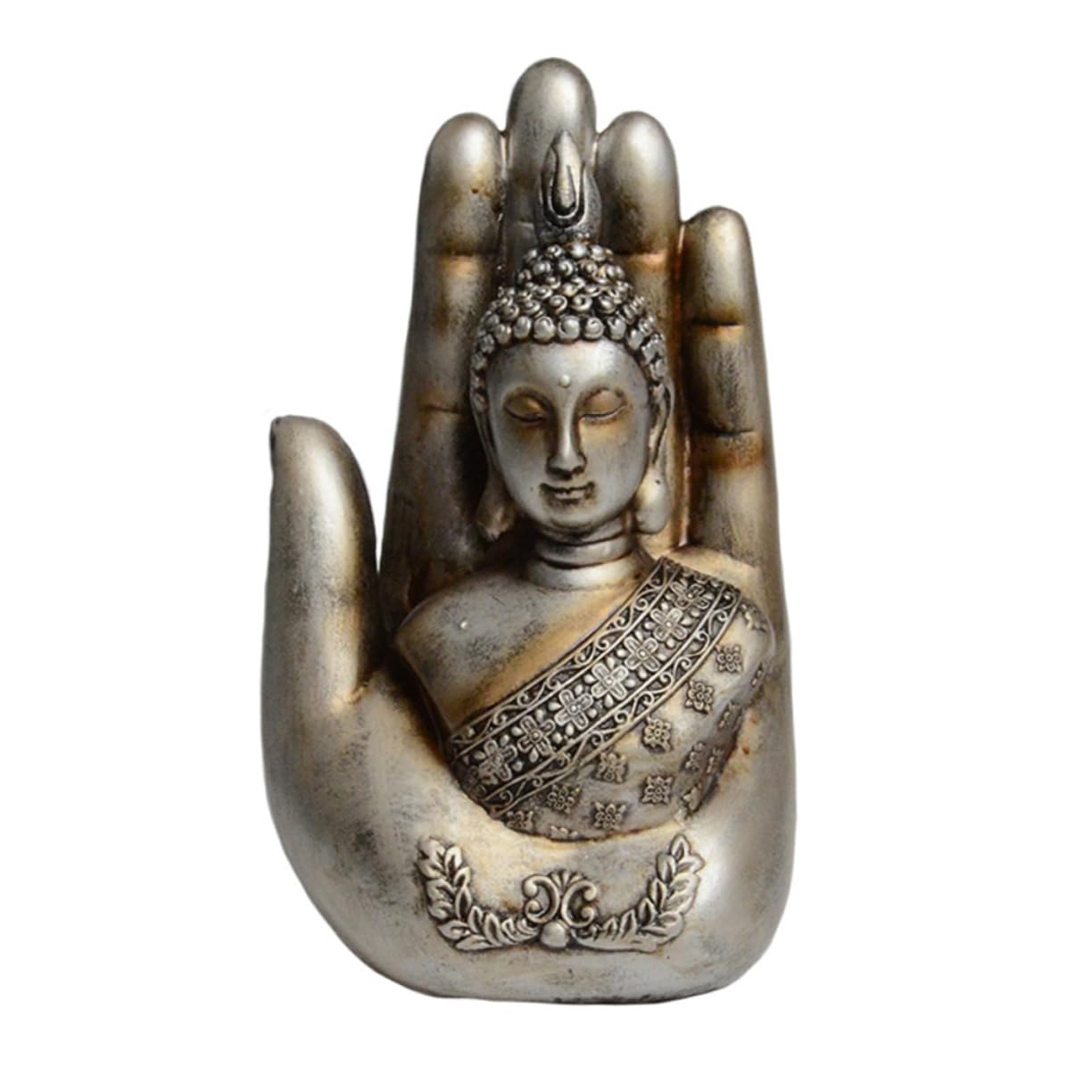 Adorno de Figura de Buda de Resina Plata para Hogar y Oficina