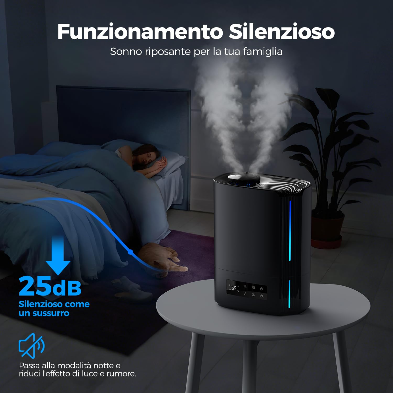 AROEVE Umidificatore Ambiente 6L, Diffusore di Oli Essenziali, Umidificatore a Ultrasuoni Top Fill per Bambini, Piante, Fino a 60 Ore di Autonomia, Controllo Umidità Intelligente, Silenzioso, Nero