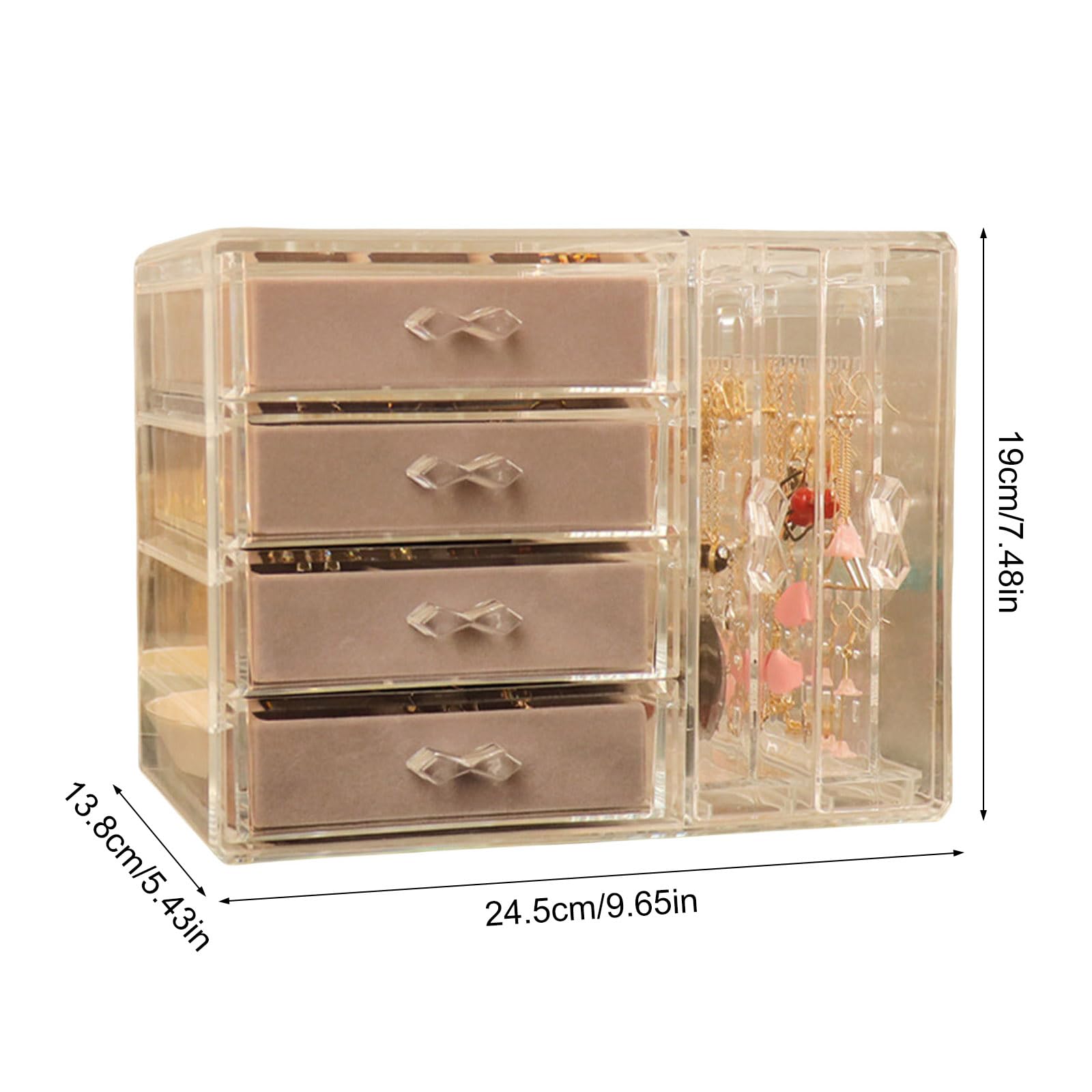Eleganti Organizzatori Gioielli in Plastica Trasparente con Cinque Cassetti Soluzione Archiviazione Portatile per Orecchini E Accessori per Collane