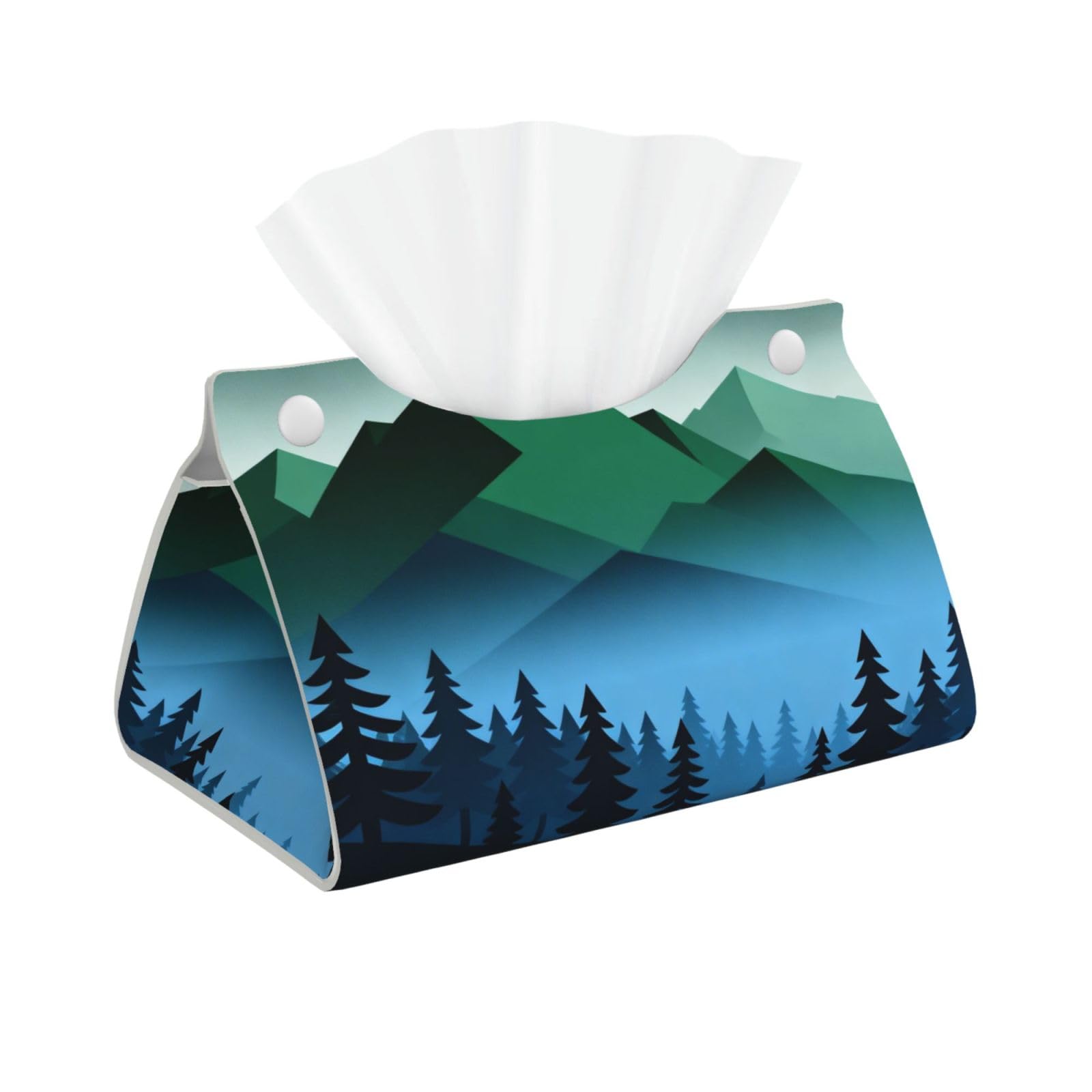 Forests and Mountains Long Leather Tissue Box Cover-Waterproof PU Leather Tissue Holder for Bathroom, Decorative Rectangular Tissue Case