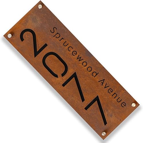 Miniatura 7 de Placa de números de casa de hierro oxidado con dirección, números de casa modernos para exterior, placa de dirección, señal de dirección