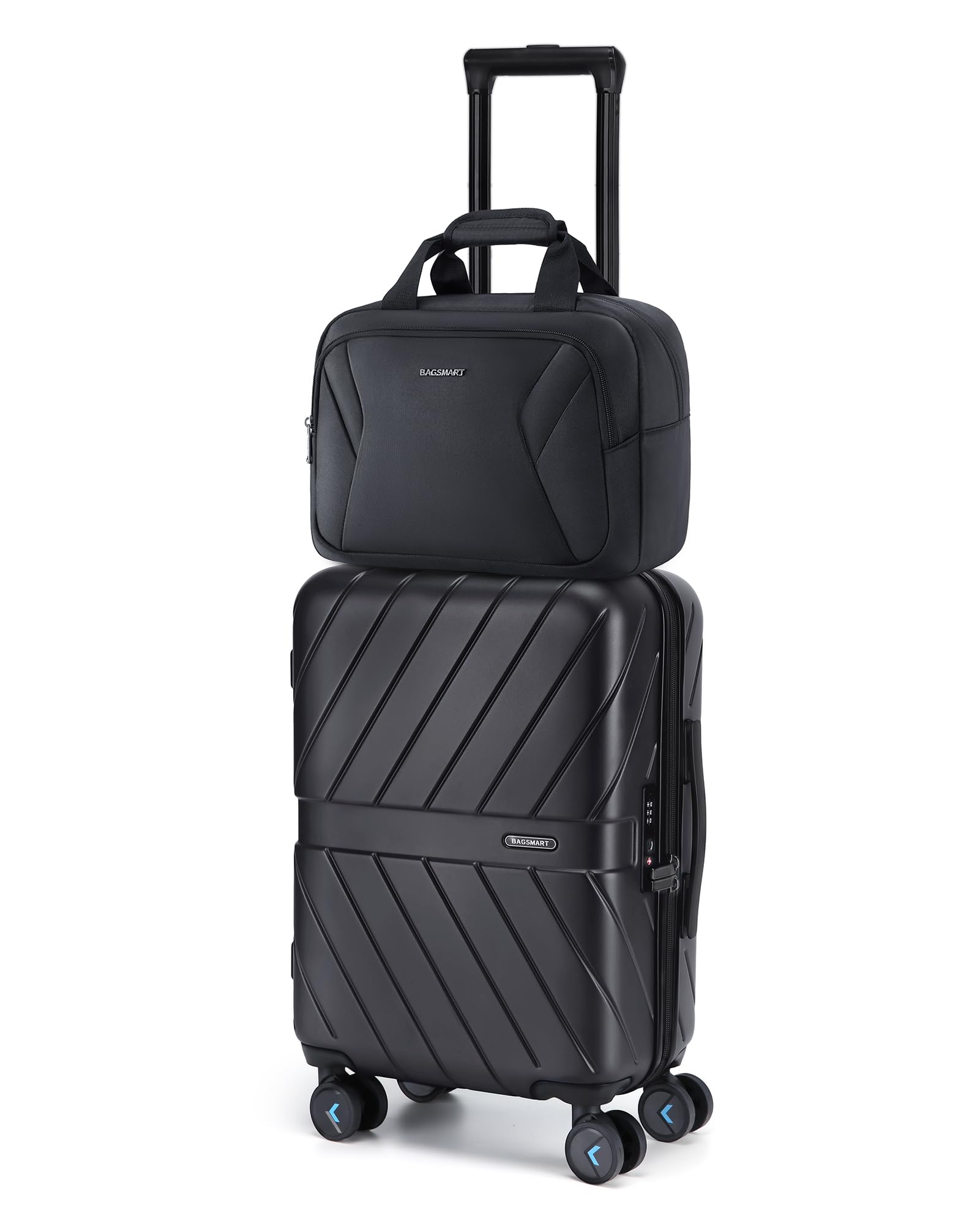 BAGSMART 2 Piece Luggage Sets, 20 Inch Carry On Luggage Airline Approved, 1OO% PC Lightweight Carry On Suitcase, Hard Shell Luggage with Spinner Wheels, Rolling Suitcase for Men and Women, Black