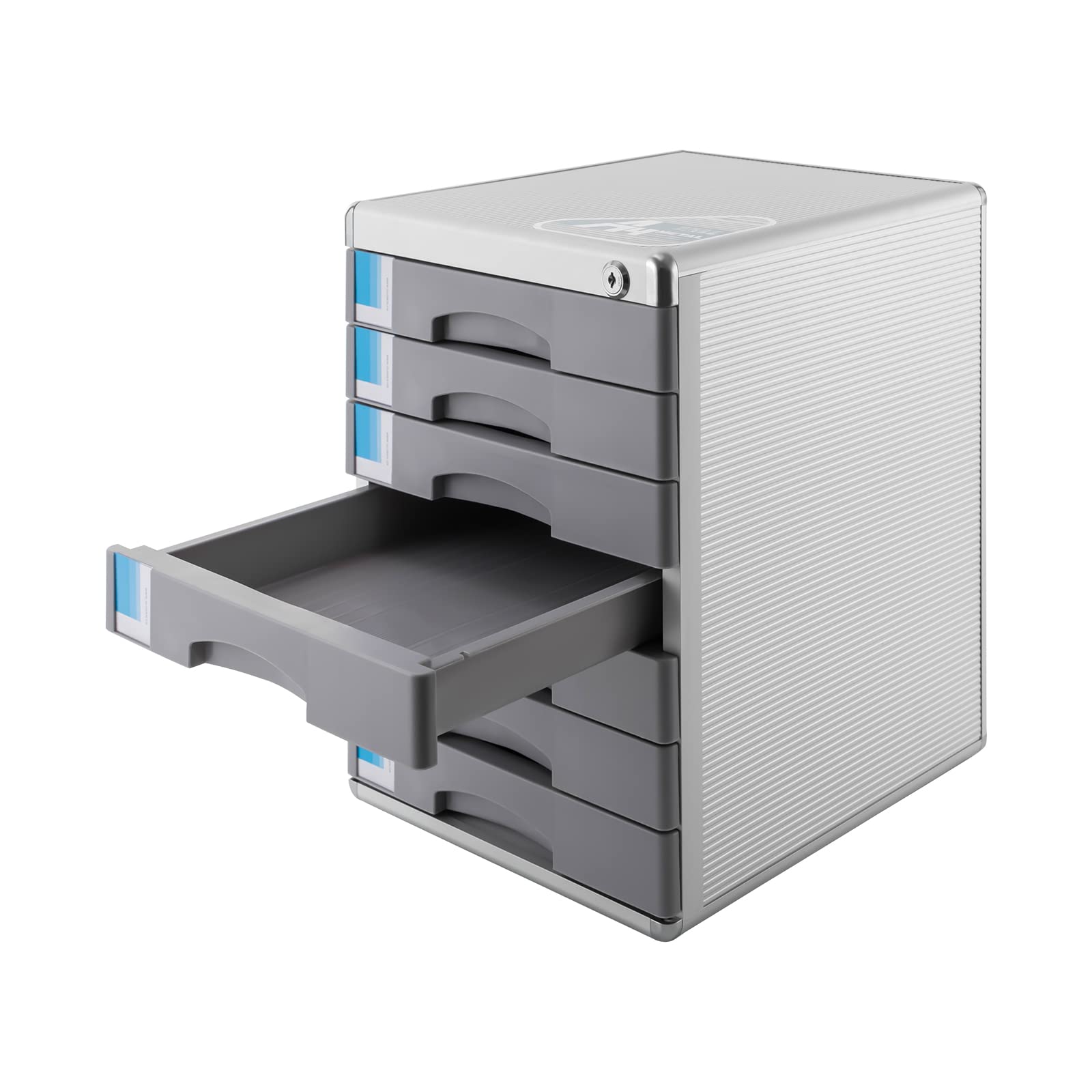 Abschließbare Schubladenbox DIN A4 Dokumenten Aufbewahrung Ablagebox aus Aluminiumlegierung 7 Fächer 30 x 36 x 40.5cm Große Kapazität Bürobox für Dokumentenablage,mit Beschriftungsleiste