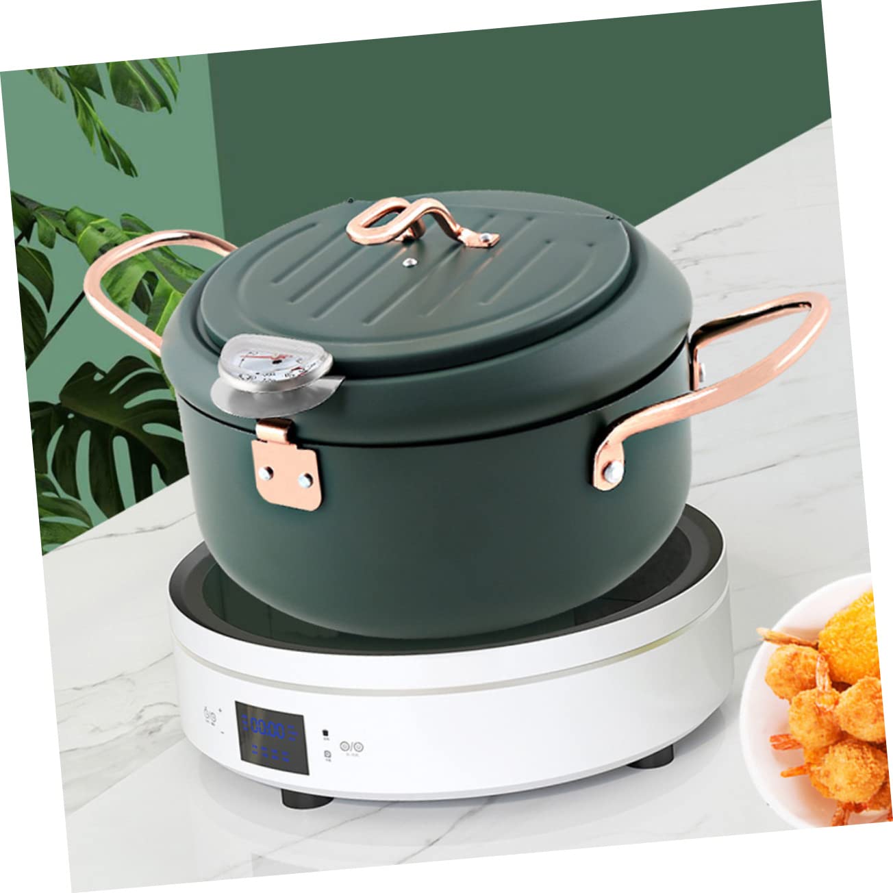 GLEAVI Non-stick Japanese Fry Pot Temperature Measuring Deep Fryer Pan Mini Frying Pot Drainage for Tempura Deep