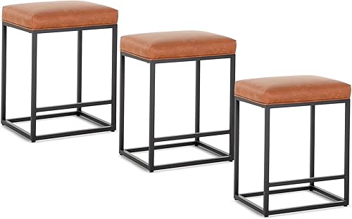 Miniatura 60 de Juego de 4 taburetes de bar marrones para encimera de cocina, taburetes de bar modernos sin espalda de 24 pulgadas, taburetes de bar industriales