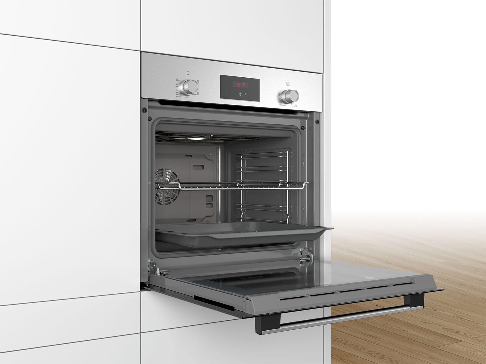 Bosch HBF133BR0 Serie 2 - Forno da incasso, 60 x 60 cm, EcoClean Direct per la pulizia, cottura ad aria calda 3D su 3 livelli, display LED, riscaldamento rapido, sicurezza bambini, colore nero,