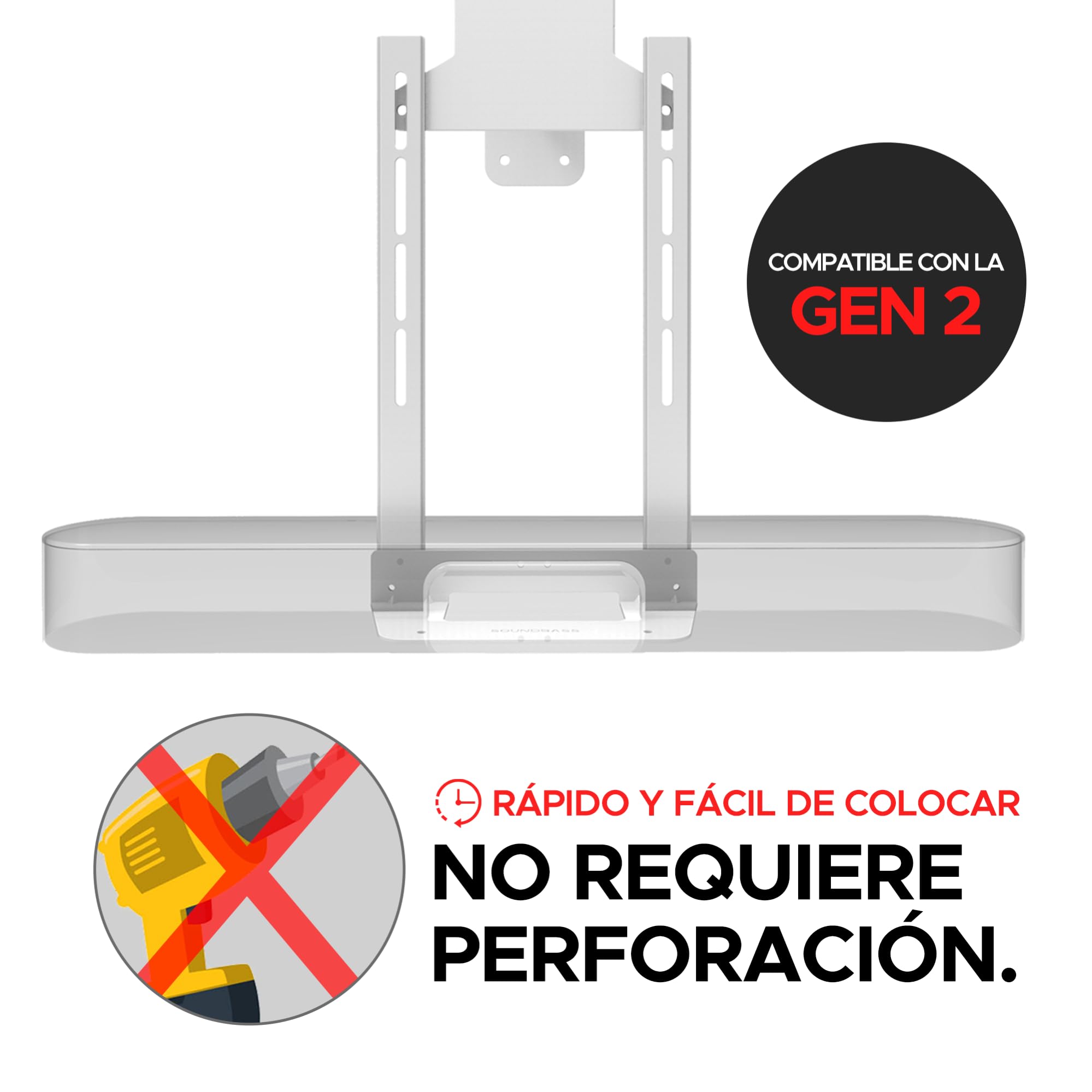 Sound bass Beam Soporte TV para Barra de Sonido, Debajo del TV, Blanco