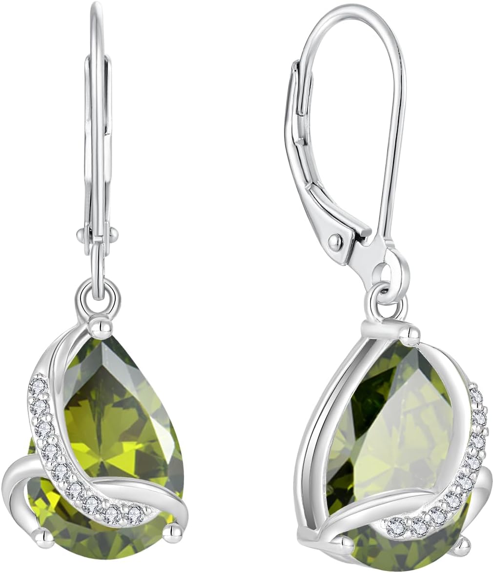 Rocayi Teardrop Earrings for Women 925 Sterling Silver Dangle Drop Leverback Earrings Birthstone Jewelry Gifts for Wife Mom Girlfriend Her