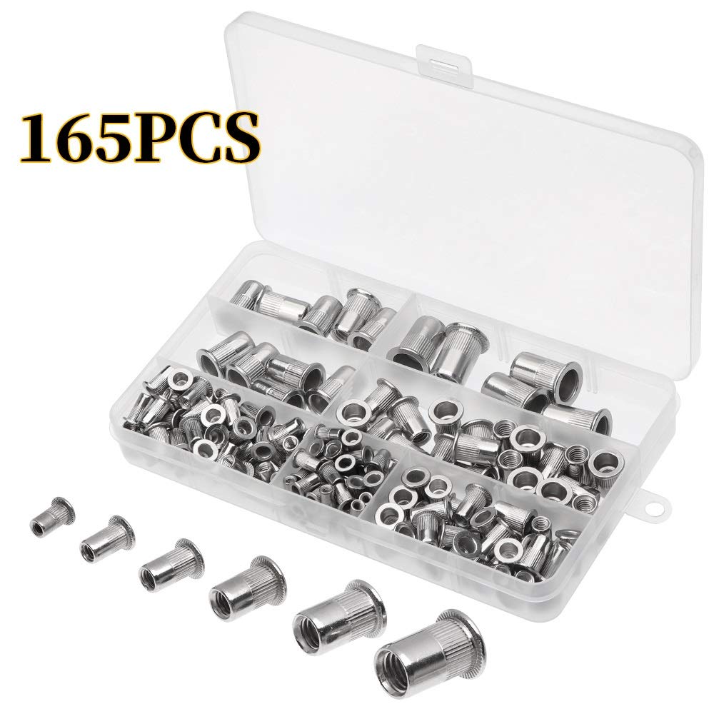 165pcs Flat Head Rivet Nuts Acciaio Inossidabile Metric Metric Recked Doce Assortment Kit M3 M4 M5 M6 M8 M10