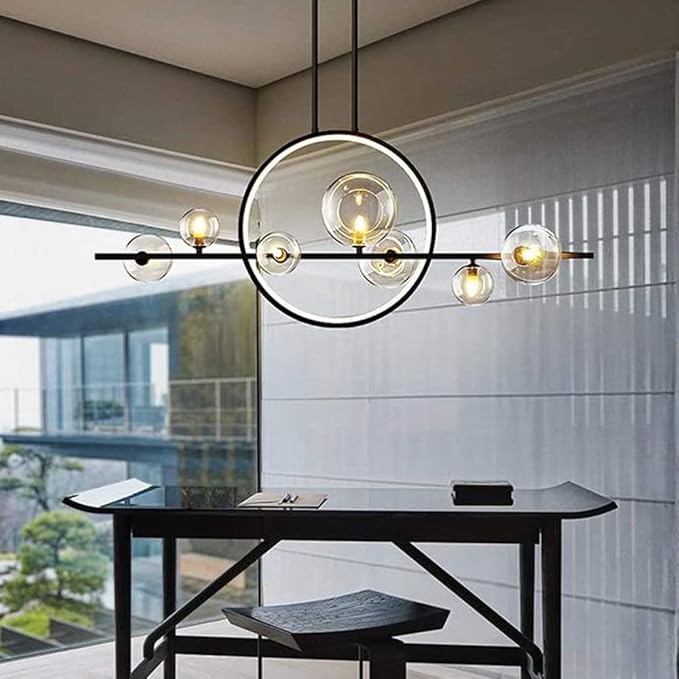BUNCC 7 Licht Spoetnik Kroonluchter Smeedijzeren LED Hanglamp Postmodern Glas Bubble Gouden Zwarte Ronde Plafondlamp Armatuur Voor Keuken Woonkamer Eetkamer Slaapkamer G9 Lamp