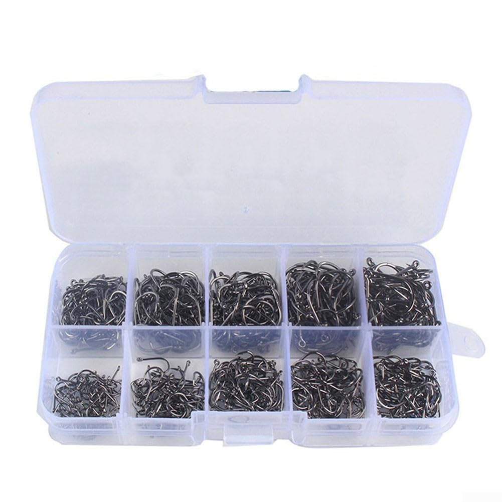 Barbless Carp Hooks 100pcs High Carbon Steel Fishing Hooks Set Wide Gape Curved Eyed for River Lake Sizes 3-12(500 per box)
