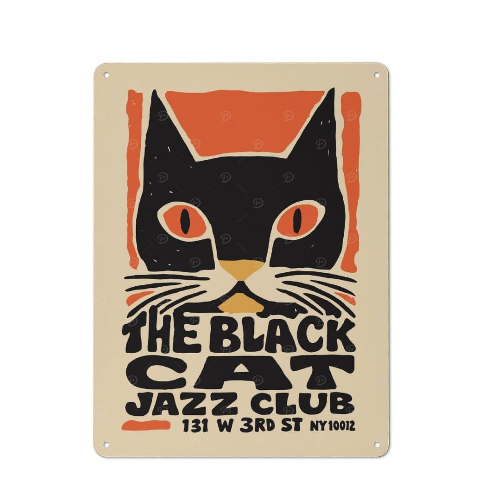 Junmoney Style-8 The Black Cat Jazz Club Decorative Metal Plaque 40X30cm, Loft Style Urban Room Decor For Flat, Bar, Studio Or Gallery Wall