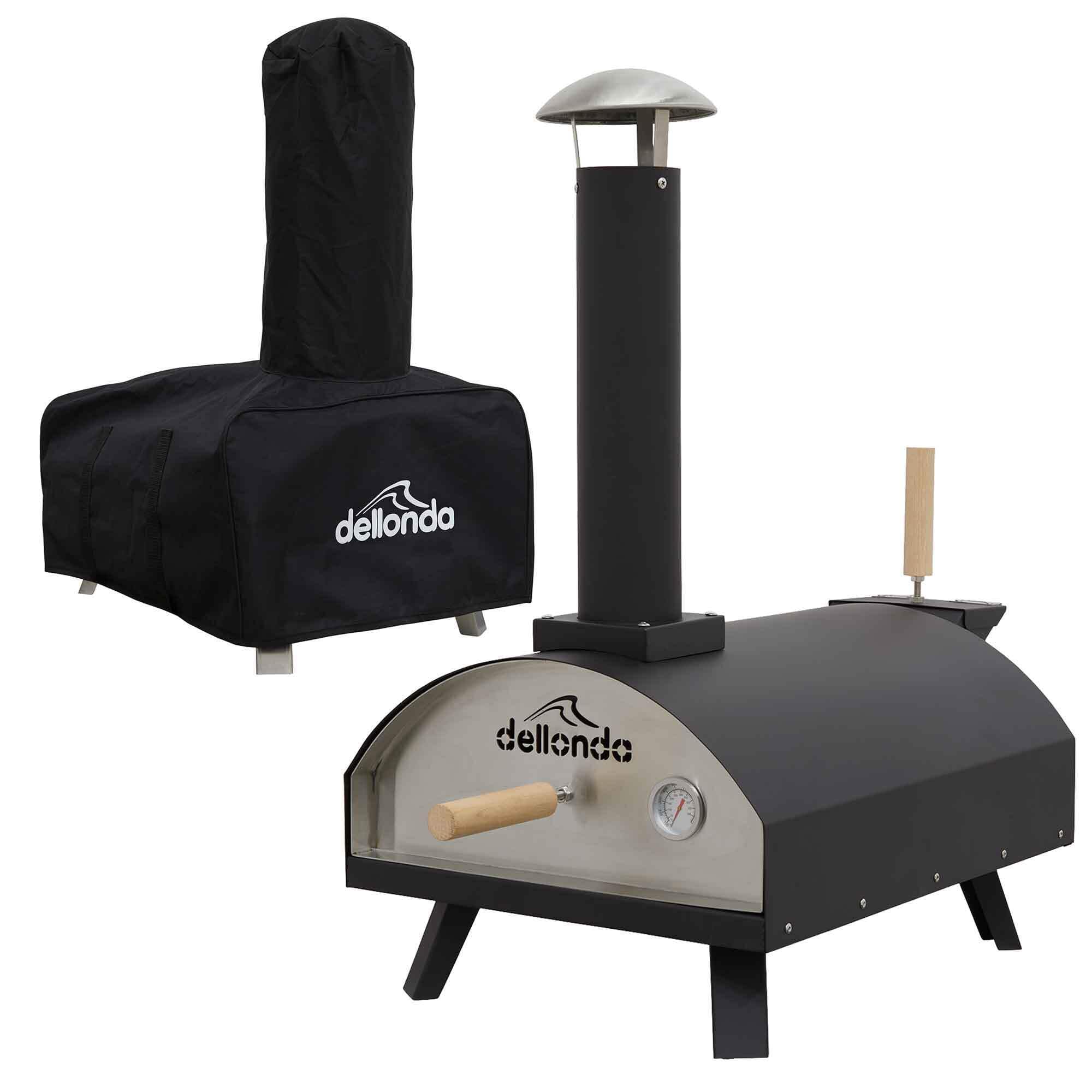 dellondaPortable Wood-Fired Pizza Oven and Smoking Oven, Black/Stainless Steel, Supplied with Weatherproof Cover/Carry Bag - DG218