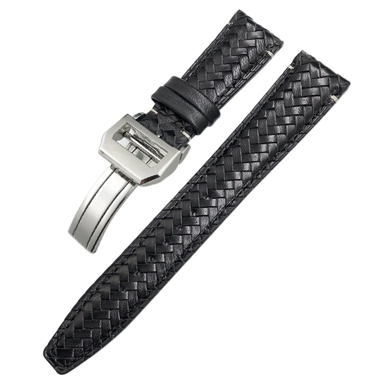 BIK Correa de reloj tejida de cuero vacuno con extremo curvado de 20 mm, 21 mm, 22 mm, apta para IWC Portugieser Pilots, correa de reloj de piel auténtica