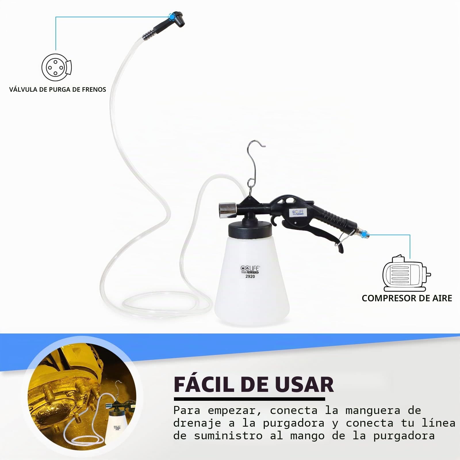 CCLIFE 0,75L Purgador Frenos Coche Aire Comprimido, con 1L Dispensador