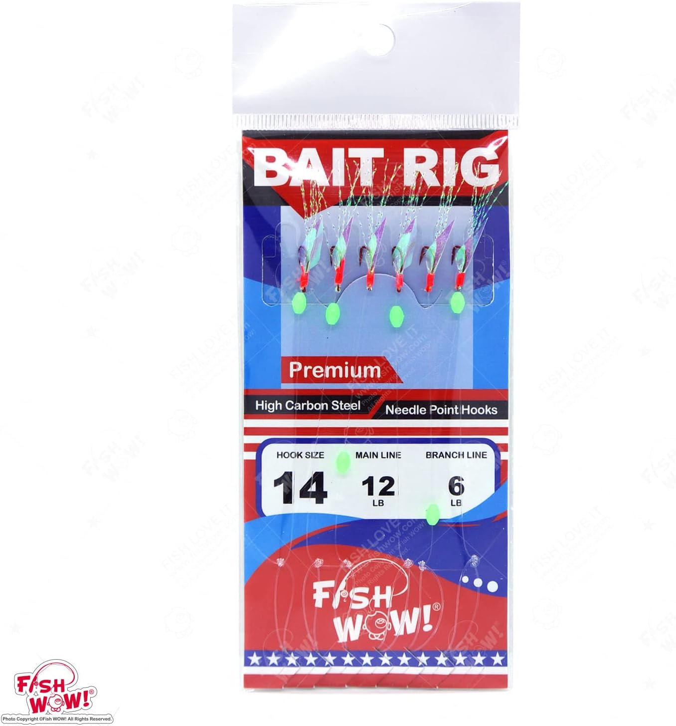 20 Packs Size 14 Fishing Red Hook Bait Rigs with Mylar Fish Skin w/Glow Beads and Ball Barrel Bearing Swivel Premium Piscatore Bait