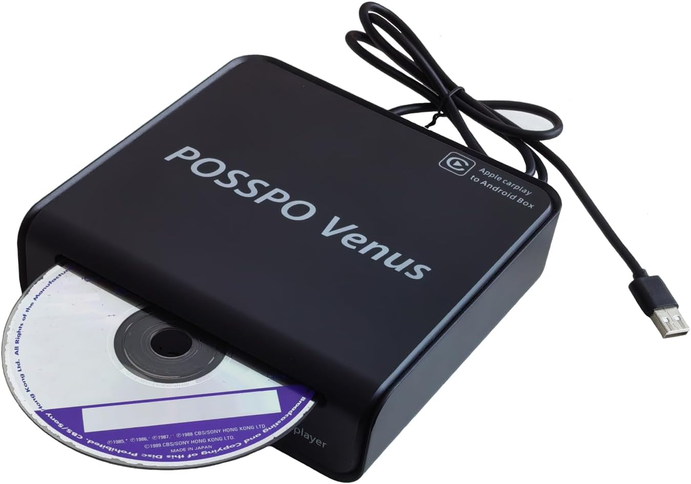 Venus CD DVD Player for Car with USB Port, Portable External CD Player for Car with Wired Apple CarPlay