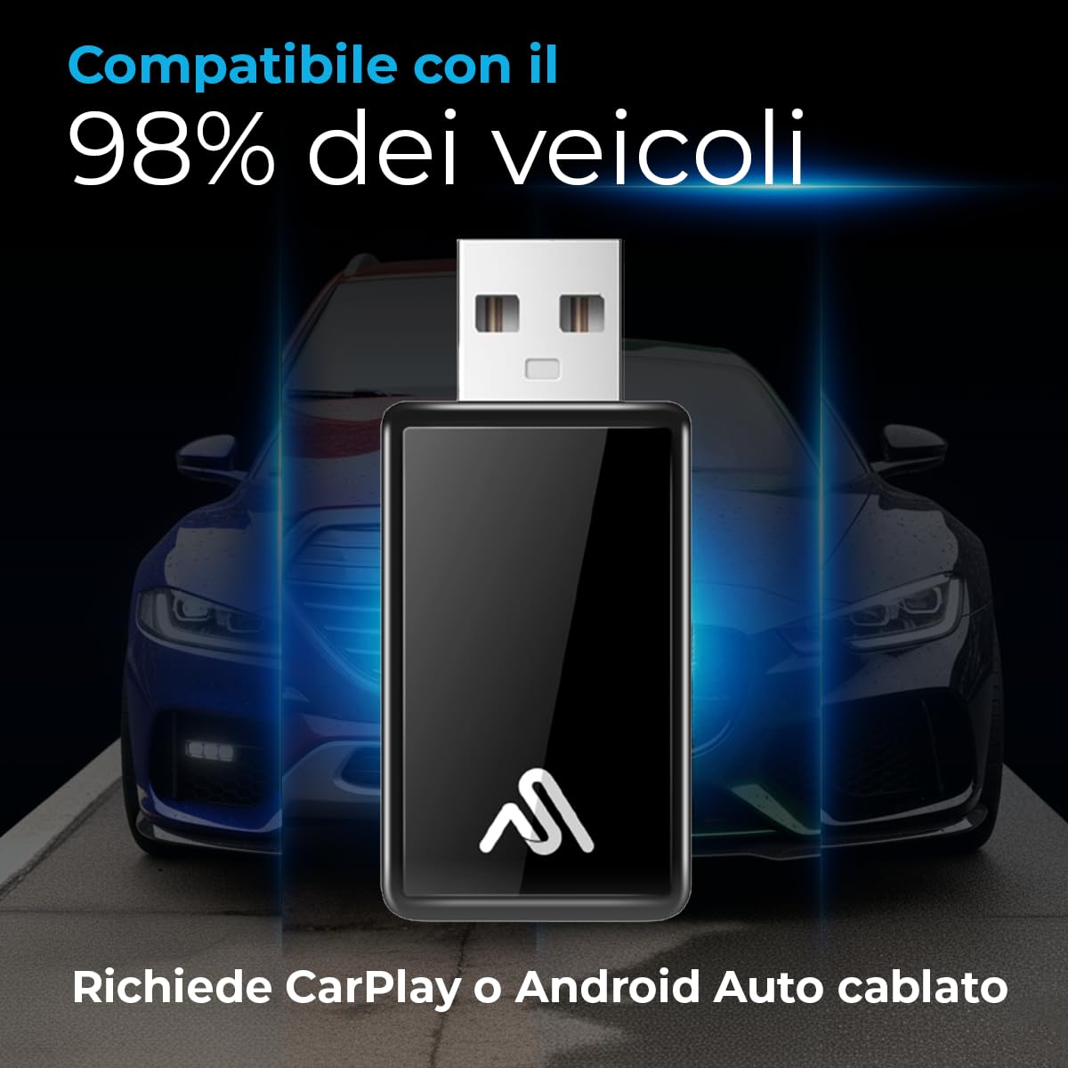 AutoSky Adattatore wireless CarPlay & Android Auto – Dongle USB senza fili per iPhone & Android | Plug & Play, connessione rapida