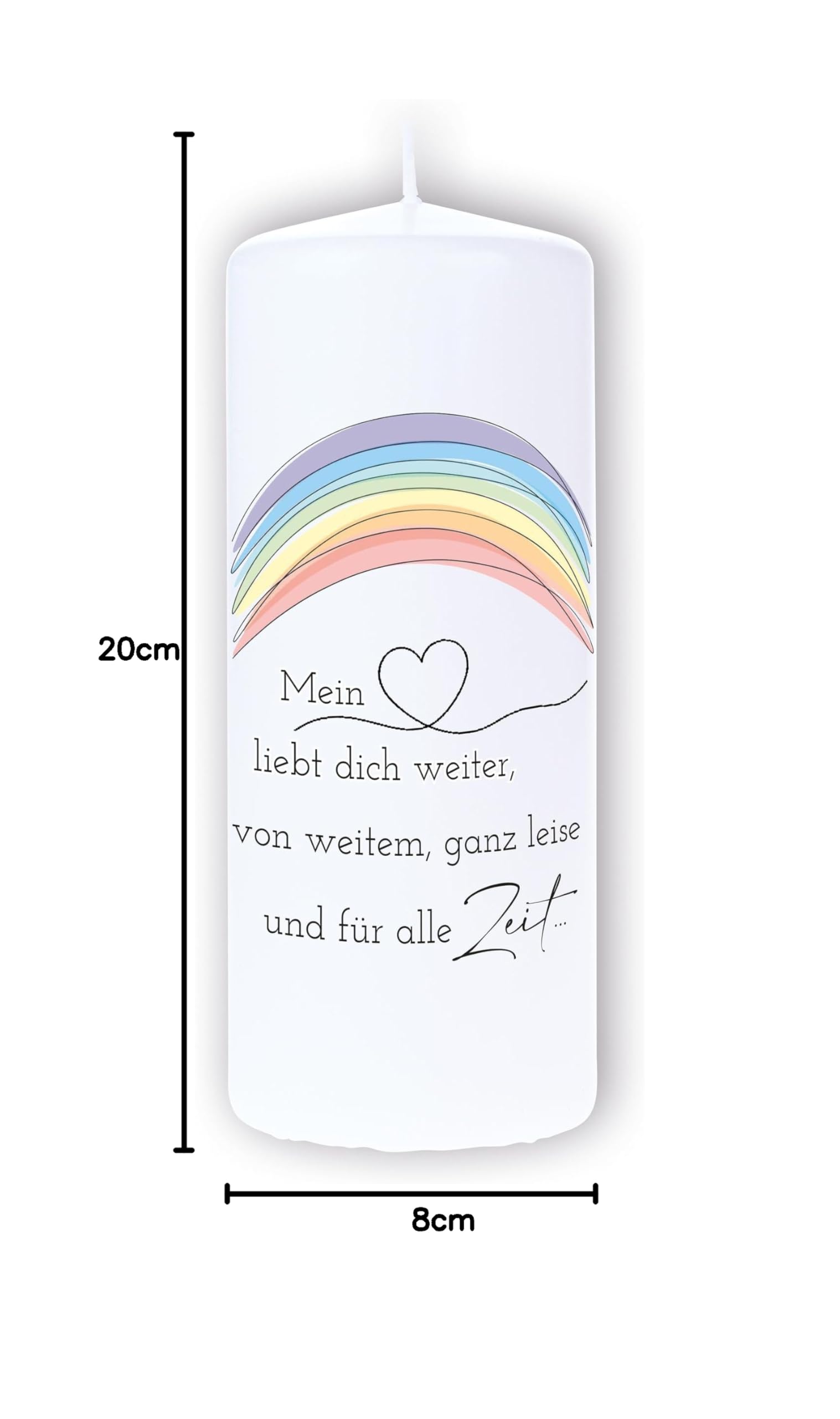 Trauerkerze "Mein Herz liebt dich weiter", 20cm | Mein Herz liebt dich weiter, von weitem, ganz leise und für alle Zeit, Liebevolles Symbol des Trostes, Made in Germany