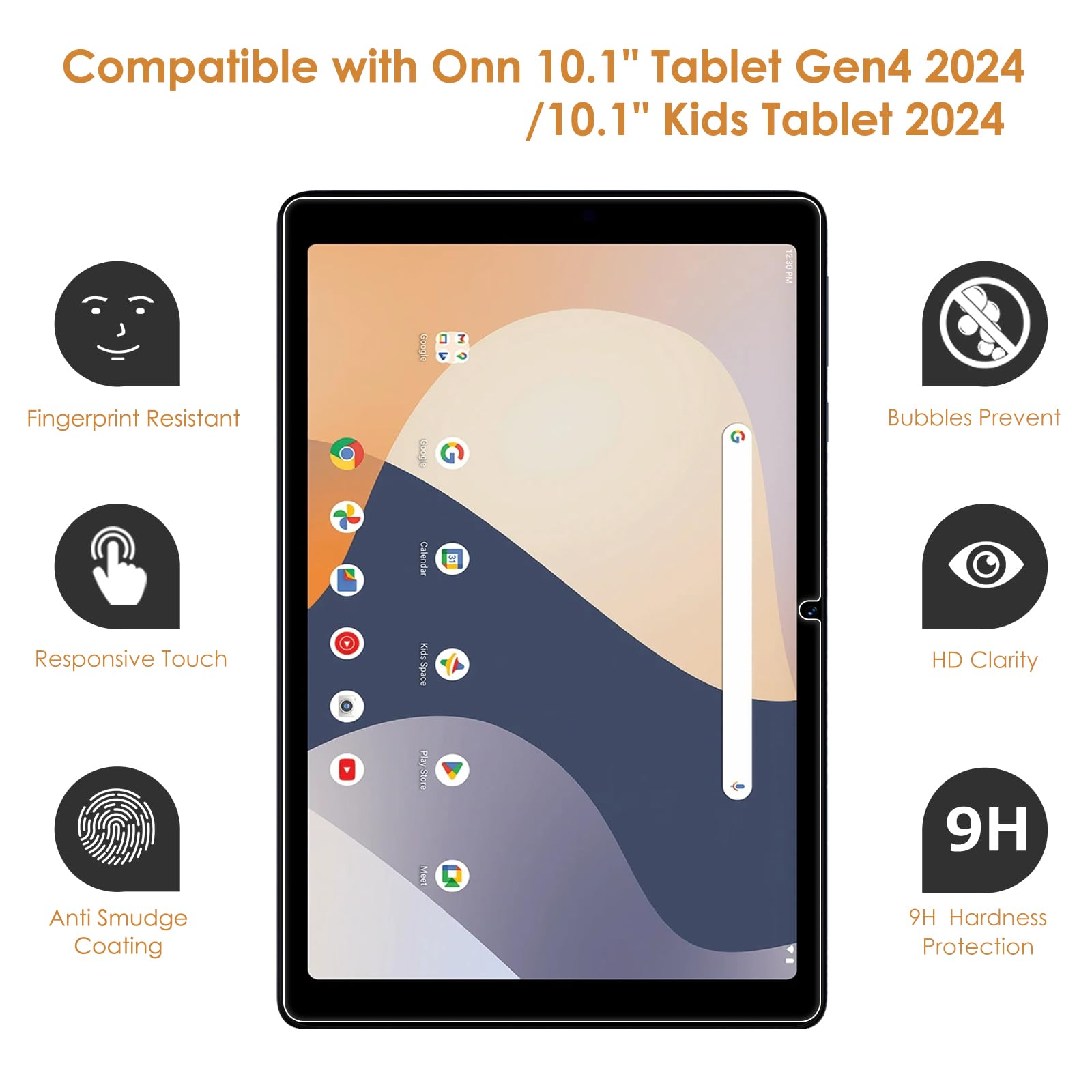 Paquete de 2 protectores de pantalla compatibles con la tableta Onn Gen4 de 10.1 pulgadas (modelo 2024), película de vidrio templado, antiarañazos, dureza 9H, fácil instalación 2