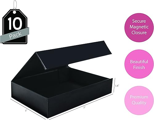 Miniatura 8 de Paquete de 2 cajas de regalo duras negras con tapa de cierre magnético de 7 x 5 x 1.6 pulgadas, cajas rectangulares para regalos con acabado negro