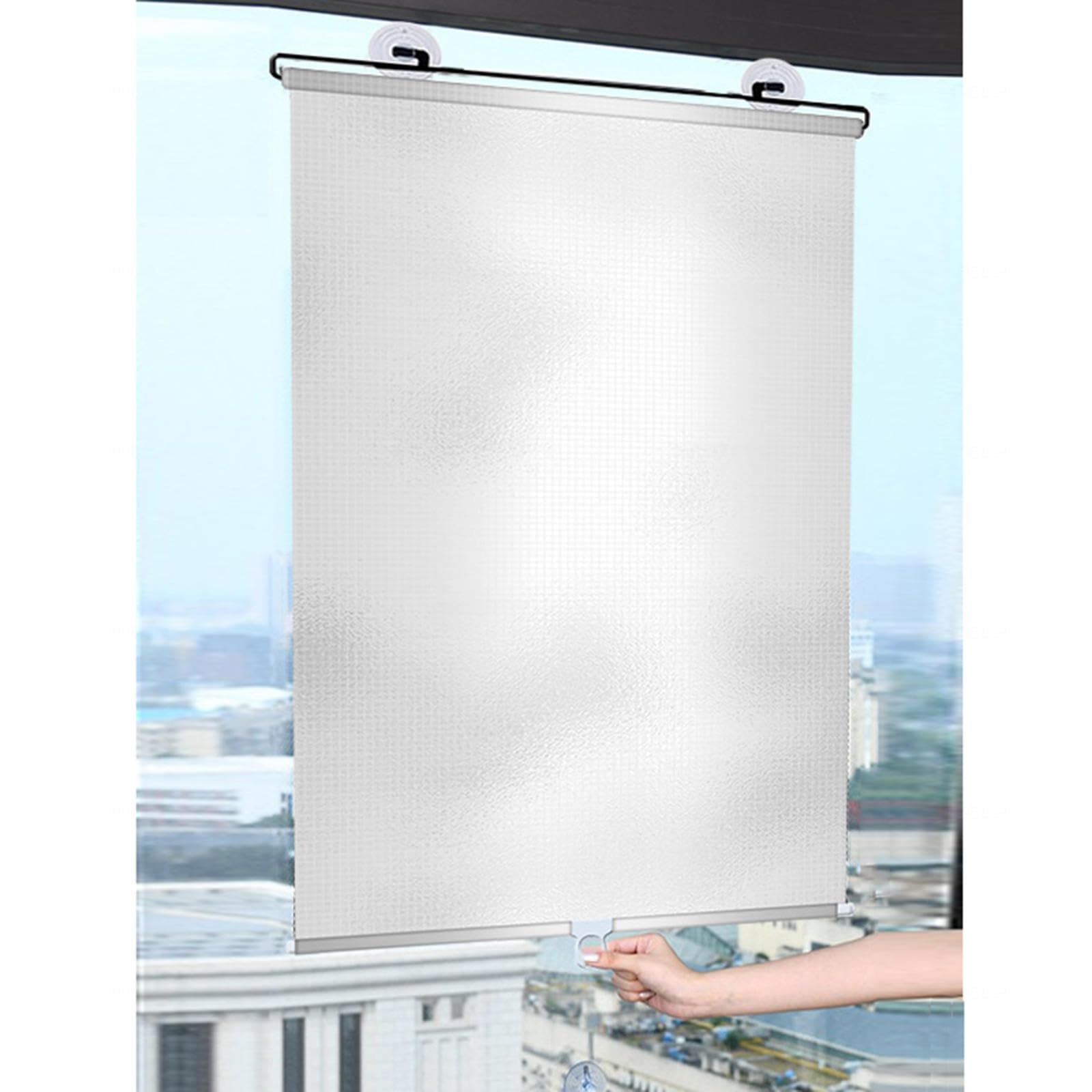 YHBZ Suction cup Roller Blinds,No-drill Retractable Sunshade,Reflective Blackout Curtain,Portable Temporary blinds for windows and doors,Sun Room Bathroom Office,Silver-W40*H125cm(15.7 * 49.2in)