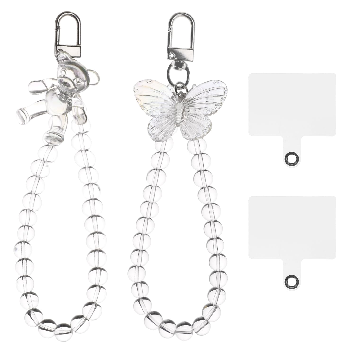 XIHIRCD 2pcs Butterfly Phone Chain, Beaded Phone Bracelet Straps Cell Phone Hand Wrist Lanyard with Tether Tabs Lightweight Phone Charm Cute Phone Decor and Accessories
