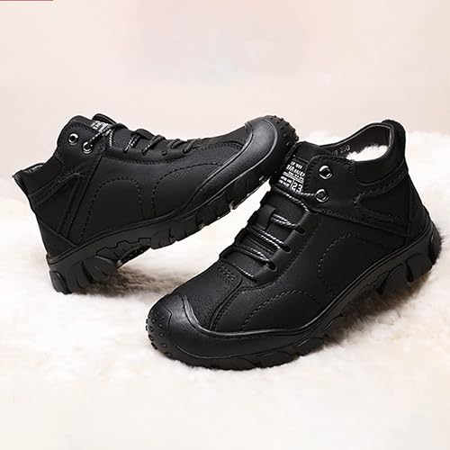 Miniatura 6 de PURCHAWEE Botas de nieve de cuero cálido para hombre antideslizantes buen soporte de arco senderismo exteriores cómodas camping senderismo mochilero