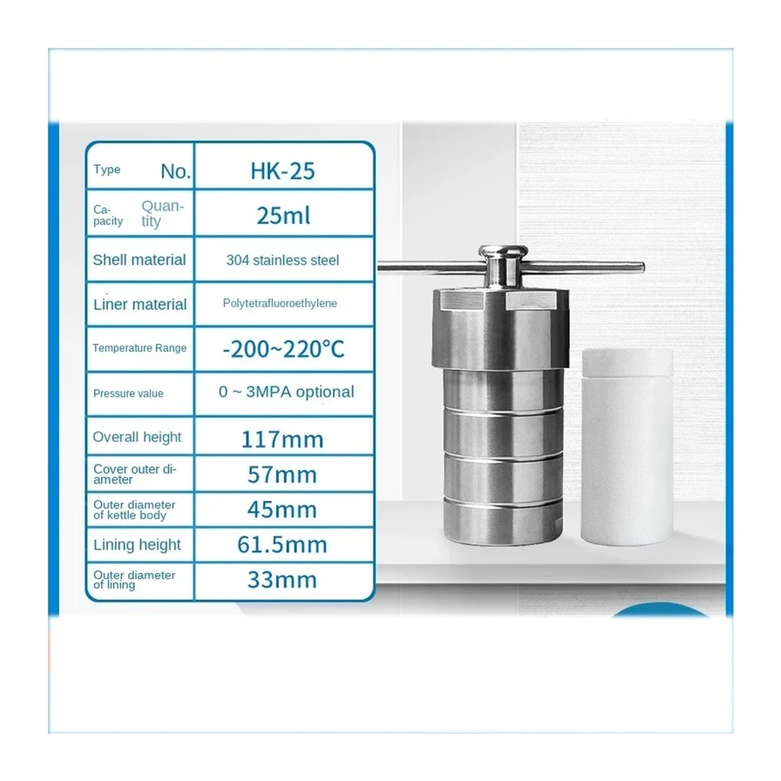 Reactor de síntesis hidrotermal, Reactor de síntesis hidrotermal Laboratorio, pequeño Reactor Revestido PTFE Acero Inoxidable, 100mlf(50ml)