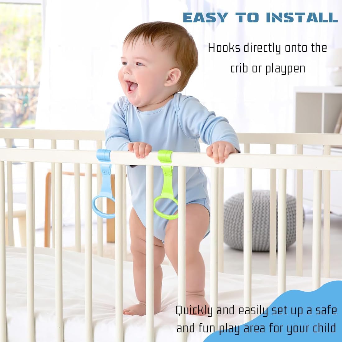 LeeQunQ 6 PCS Baby Pull up Rings, Baby Playpen Ring, Crib Pull up Ring, for Playpen,Strollers, Walking Assistant and Stand-Up Support - Image 4