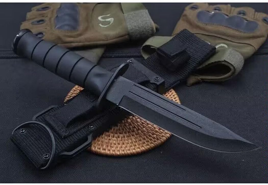 Generico TEERMA JI7 Coltello da caccia, coltello da campeggio - coltello di sopravvivenza a lama fissa forgiata in un pezzo, Per la caccia, la pesca, le avventure di sopravvivenza